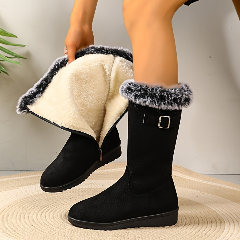 Louisa-Nella | Women's Fur-Trimmed Buckle-Strap Ankle Boots