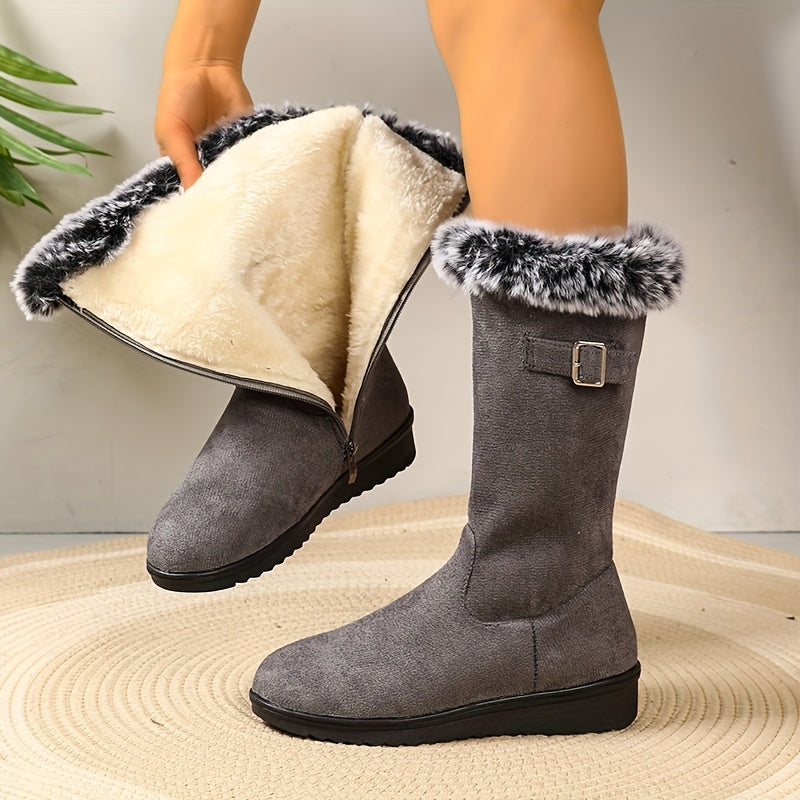 Louisa-Nella | Women's Fur-Trimmed Buckle-Strap Ankle Boots