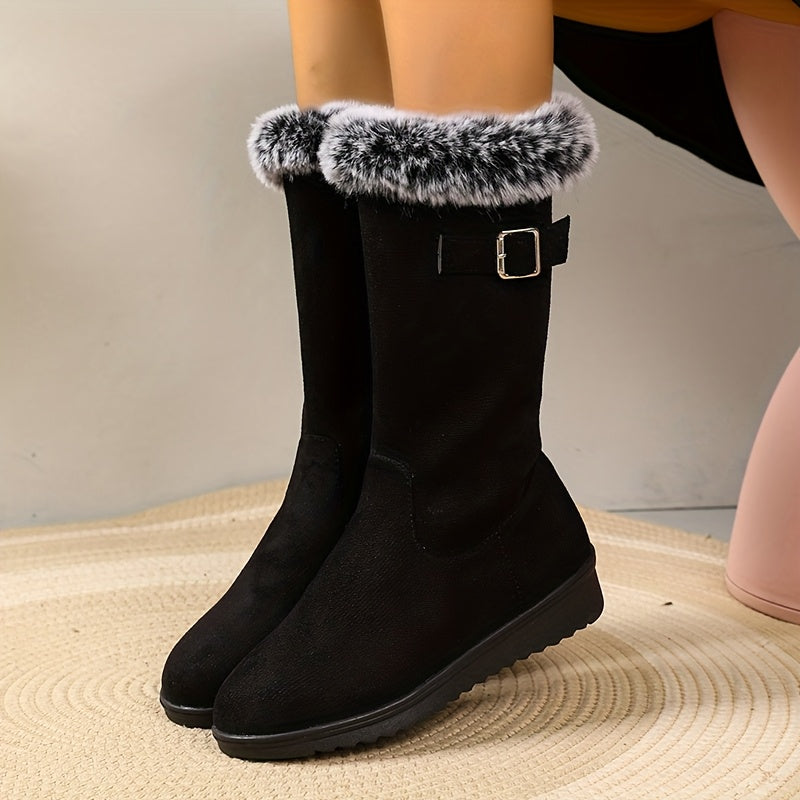 Louisa-Nella | Women's Fur-Trimmed Buckle-Strap Ankle Boots