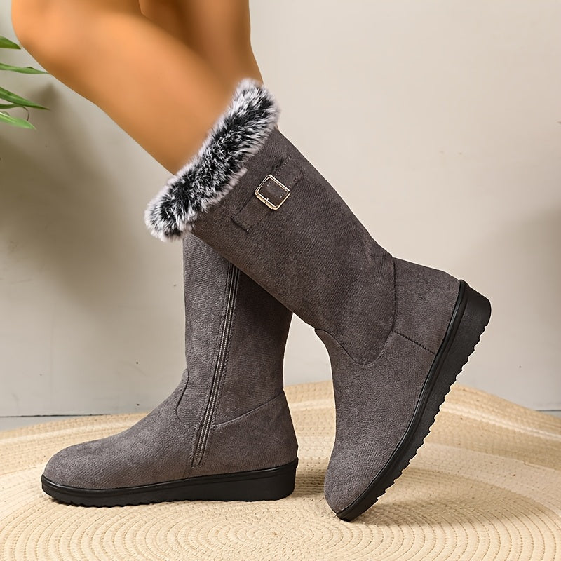 Louisa-Nella | Women's Fur-Trimmed Buckle-Strap Ankle Boots
