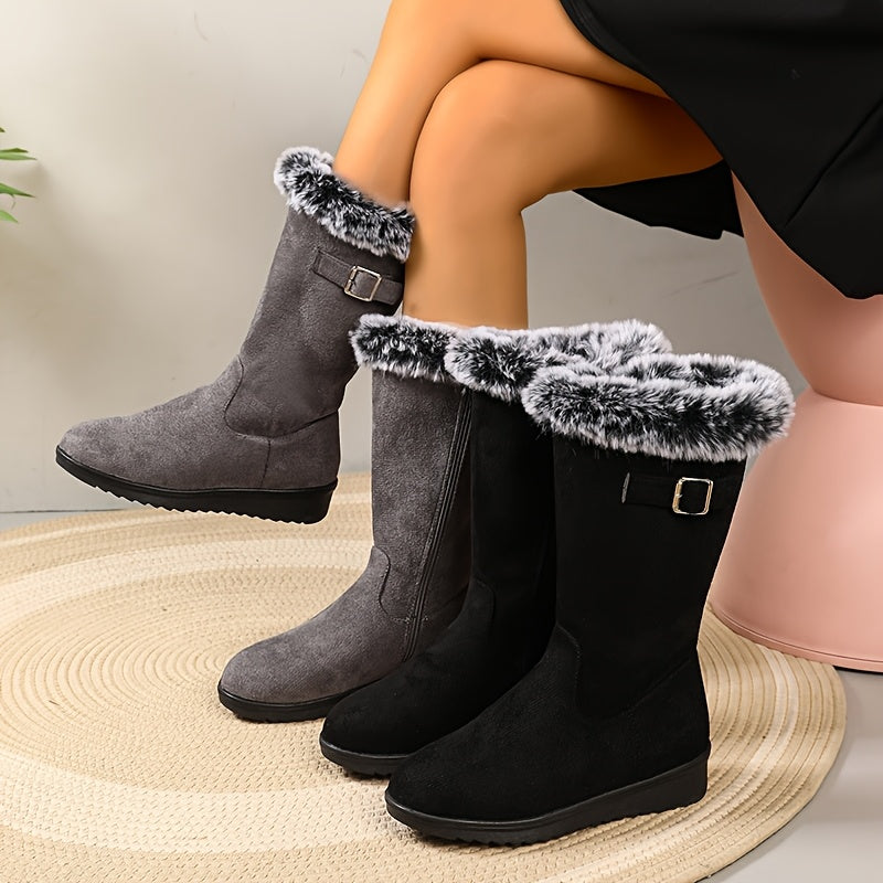 Louisa-Nella | Women's Fur-Trimmed Buckle-Strap Ankle Boots