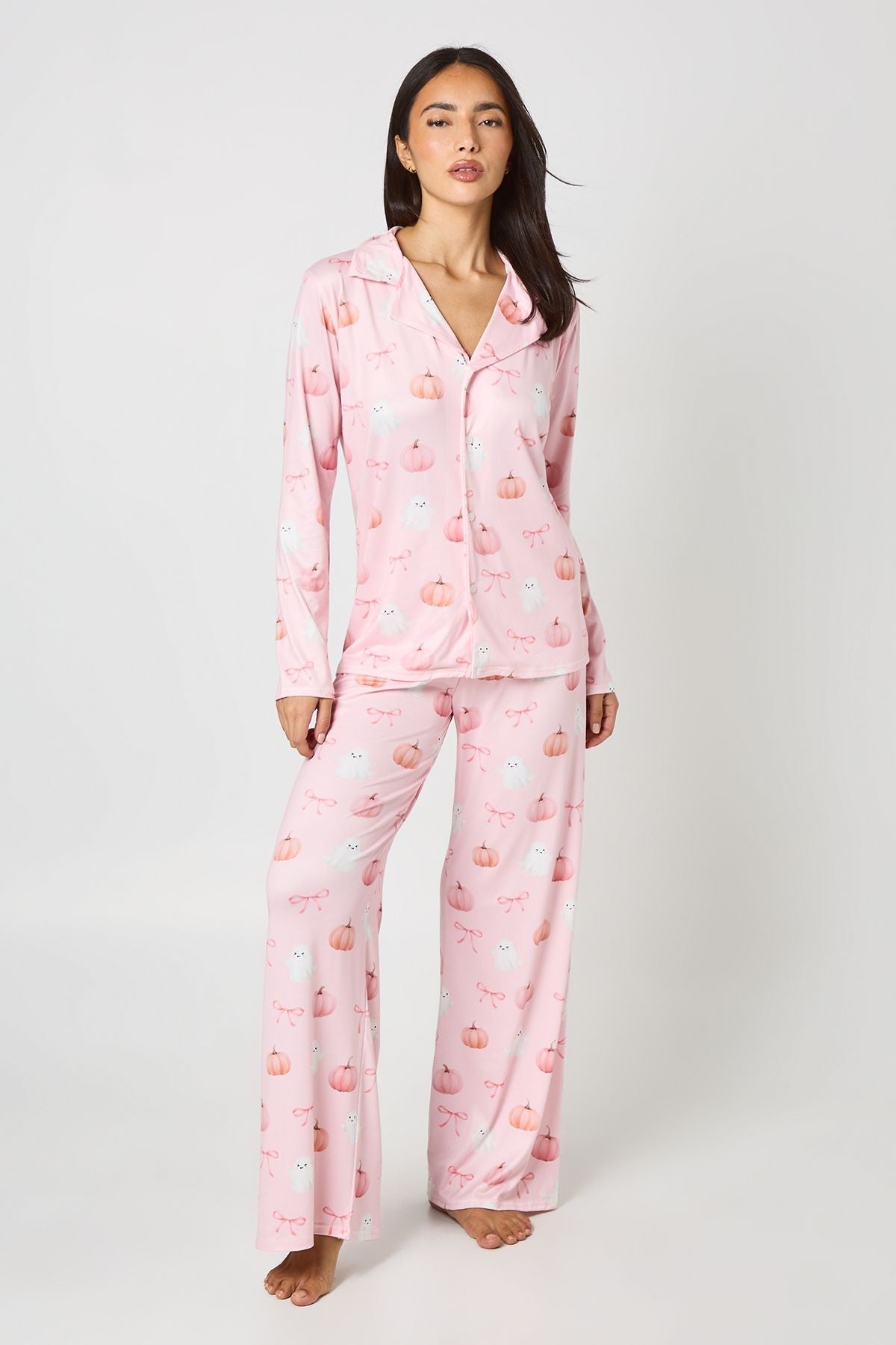 Erna-Mavis | Women's Ghost and Pumpkin Print Pajama Set