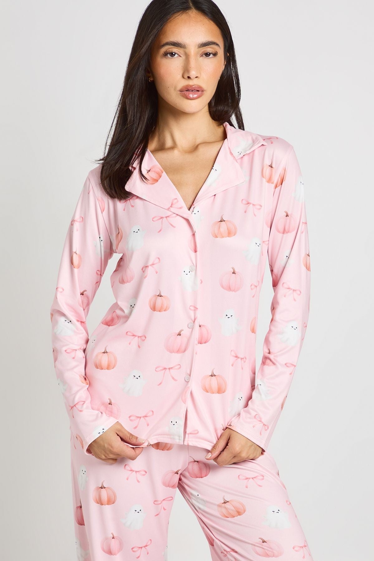Erna-Mavis | Women's Ghost and Pumpkin Print Pajama Set