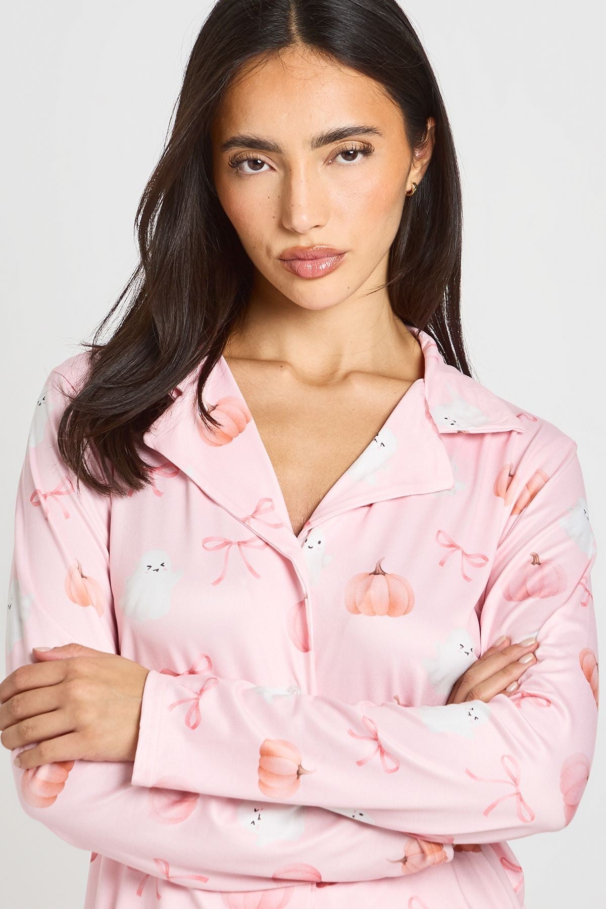 Erna-Mavis | Women's Ghost and Pumpkin Print Pajama Set