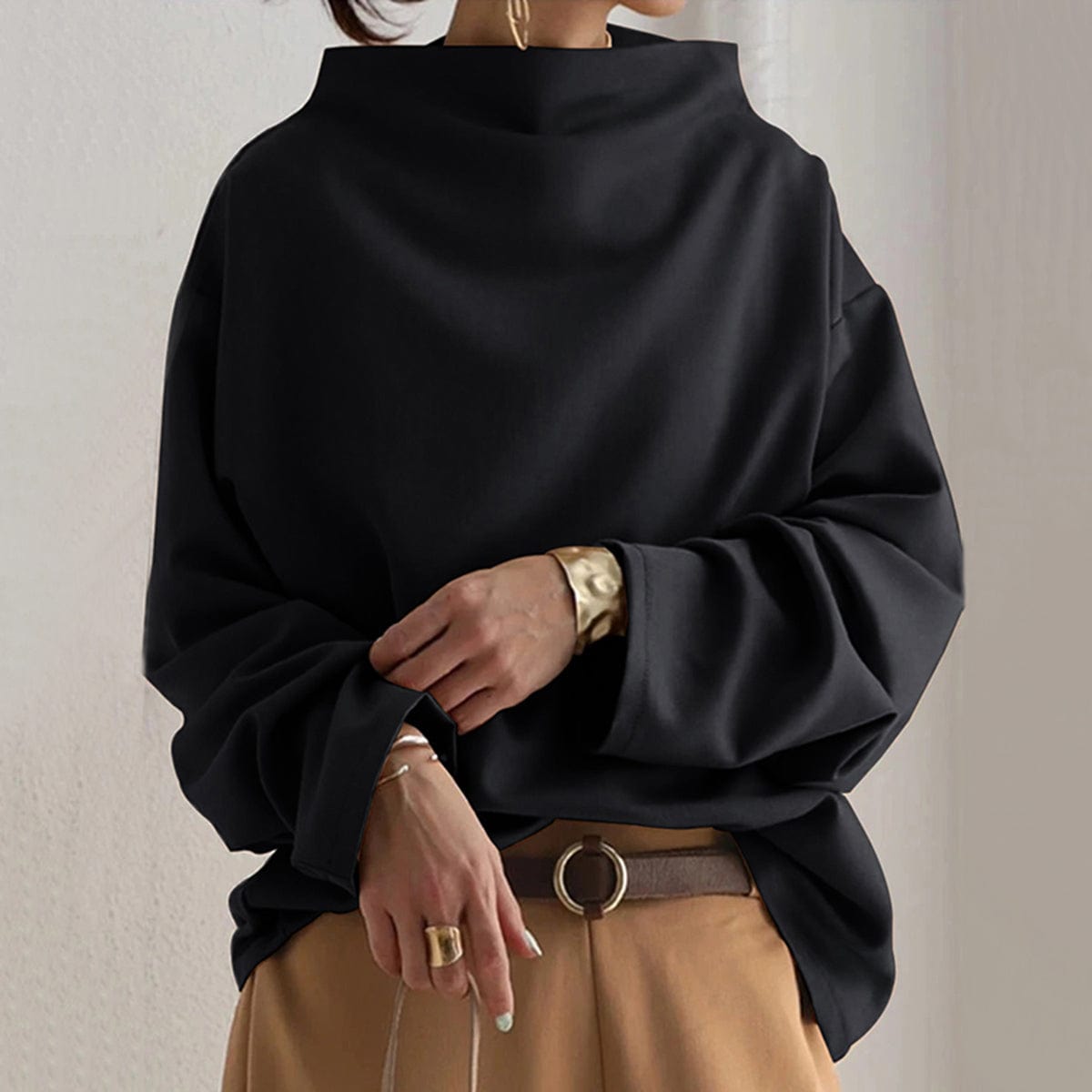 Silvia-Vera | Women's High-Neck Long-Sleeve Knit Pullover Top