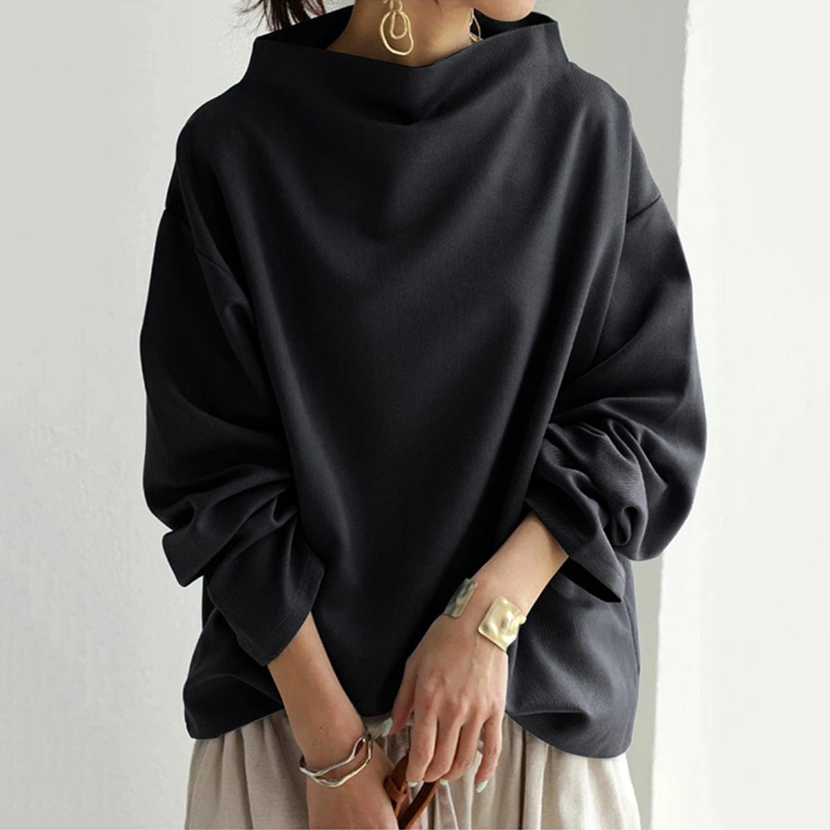Silvia-Vera | Women's High-Neck Long-Sleeve Knit Pullover Top