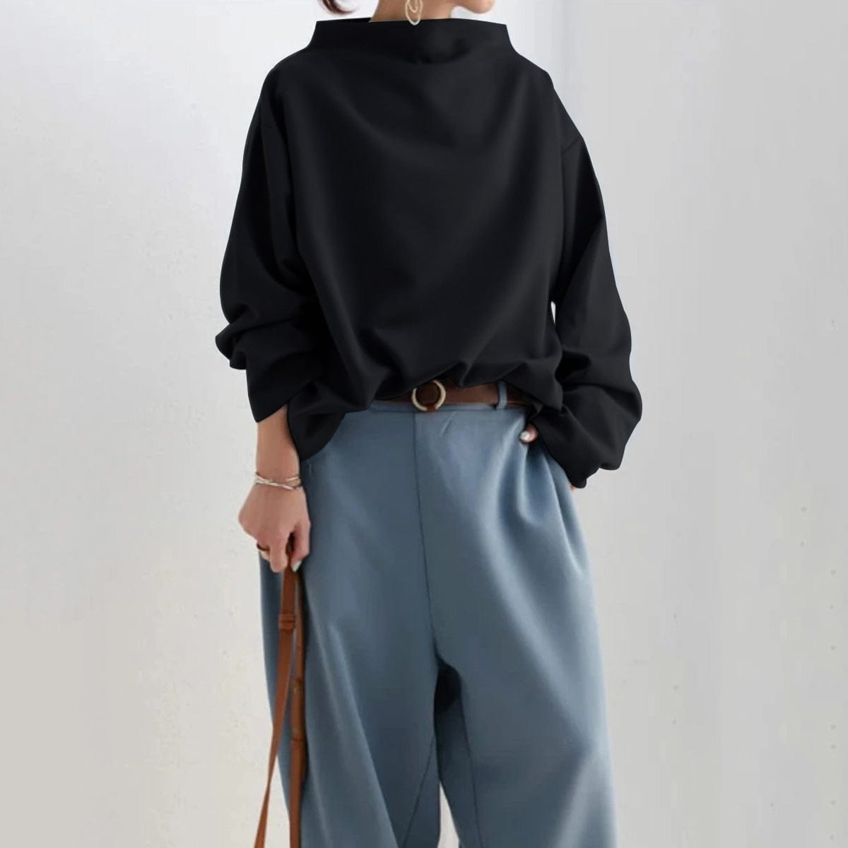 Silvia-Vera | Women's High-Neck Long-Sleeve Knit Pullover Top
