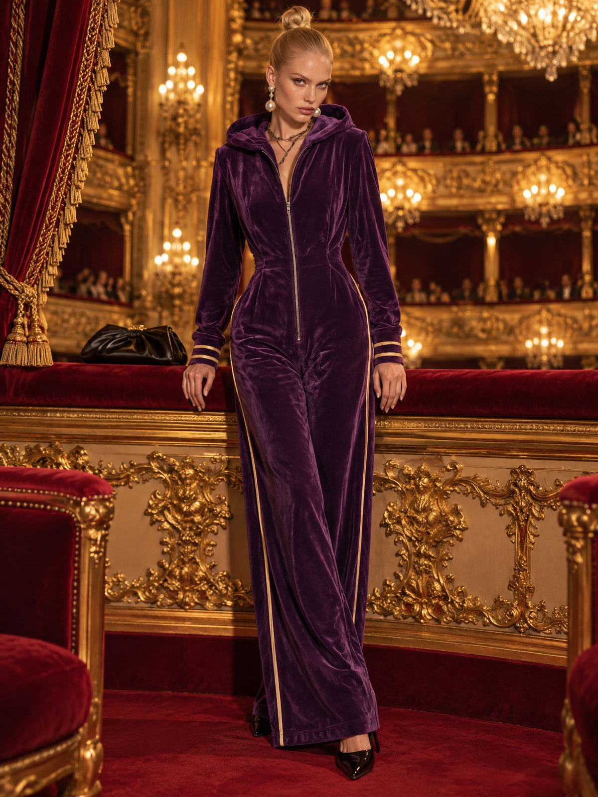 Patricia-Winifred | Women's Hooded Velvet Jumpsuit