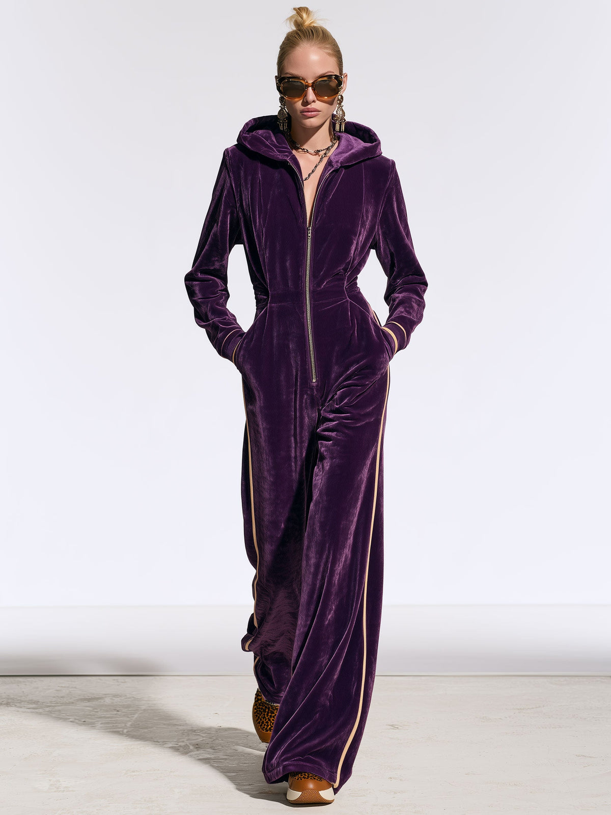 Patricia-Winifred | Women's Hooded Velvet Jumpsuit