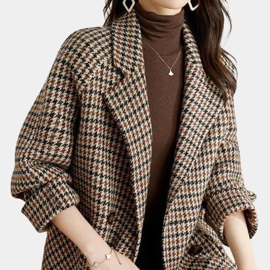 Helena-Lorraine | Women's Houndstooth Double-Breasted Tailored Blazer