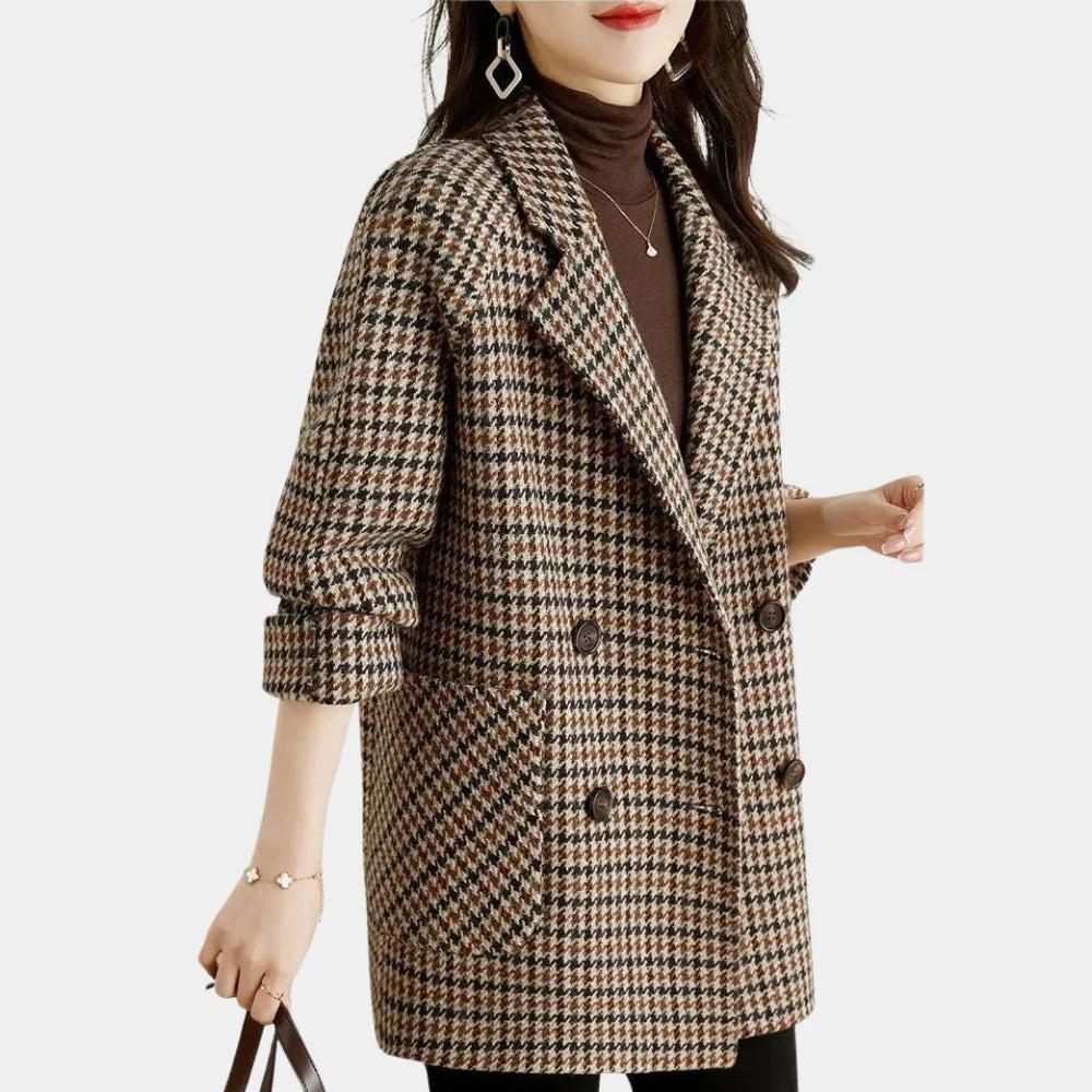 Helena-Lorraine | Women's Houndstooth Double-Breasted Tailored Blazer