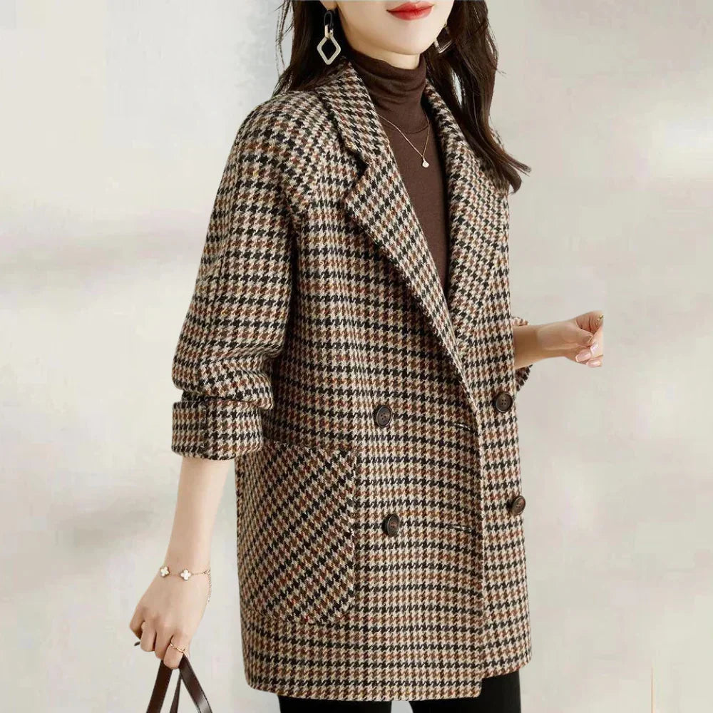 Helena-Lorraine | Women's Houndstooth Double-Breasted Tailored Blazer