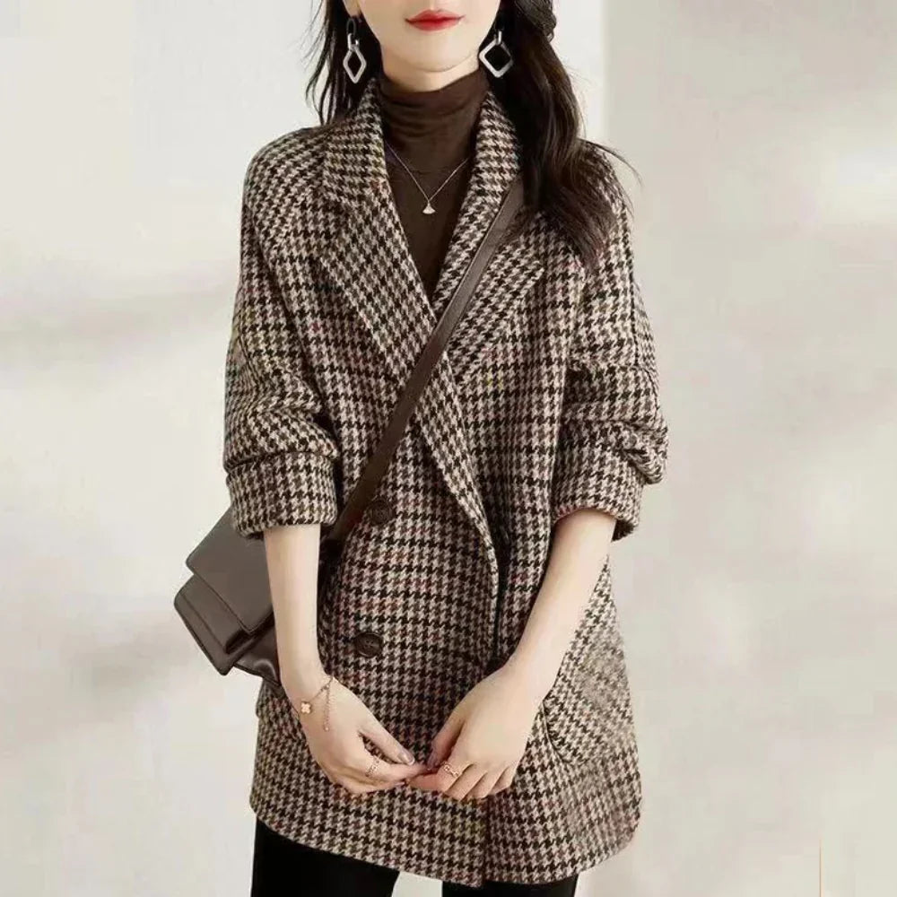 Helena-Lorraine | Women's Houndstooth Double-Breasted Tailored Blazer