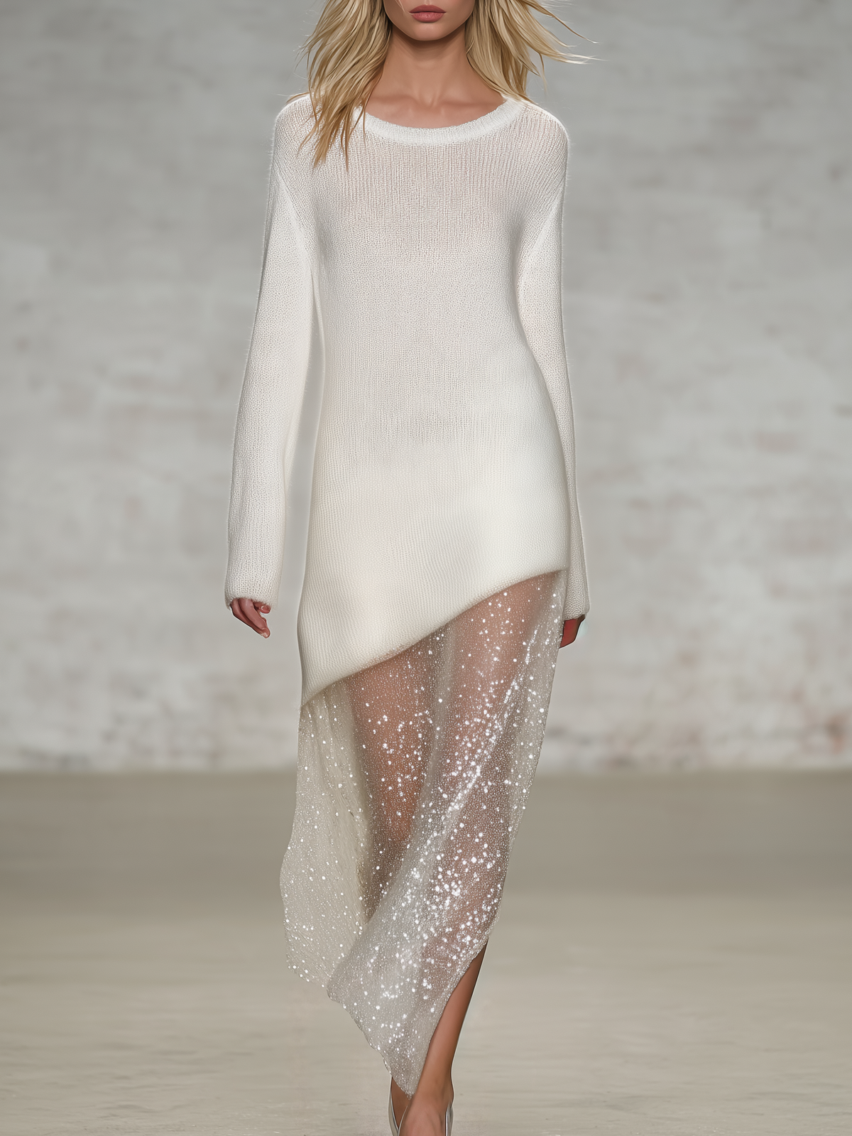 Iris | Women's Ivory Sequin-Hem Knit Maxi Dress