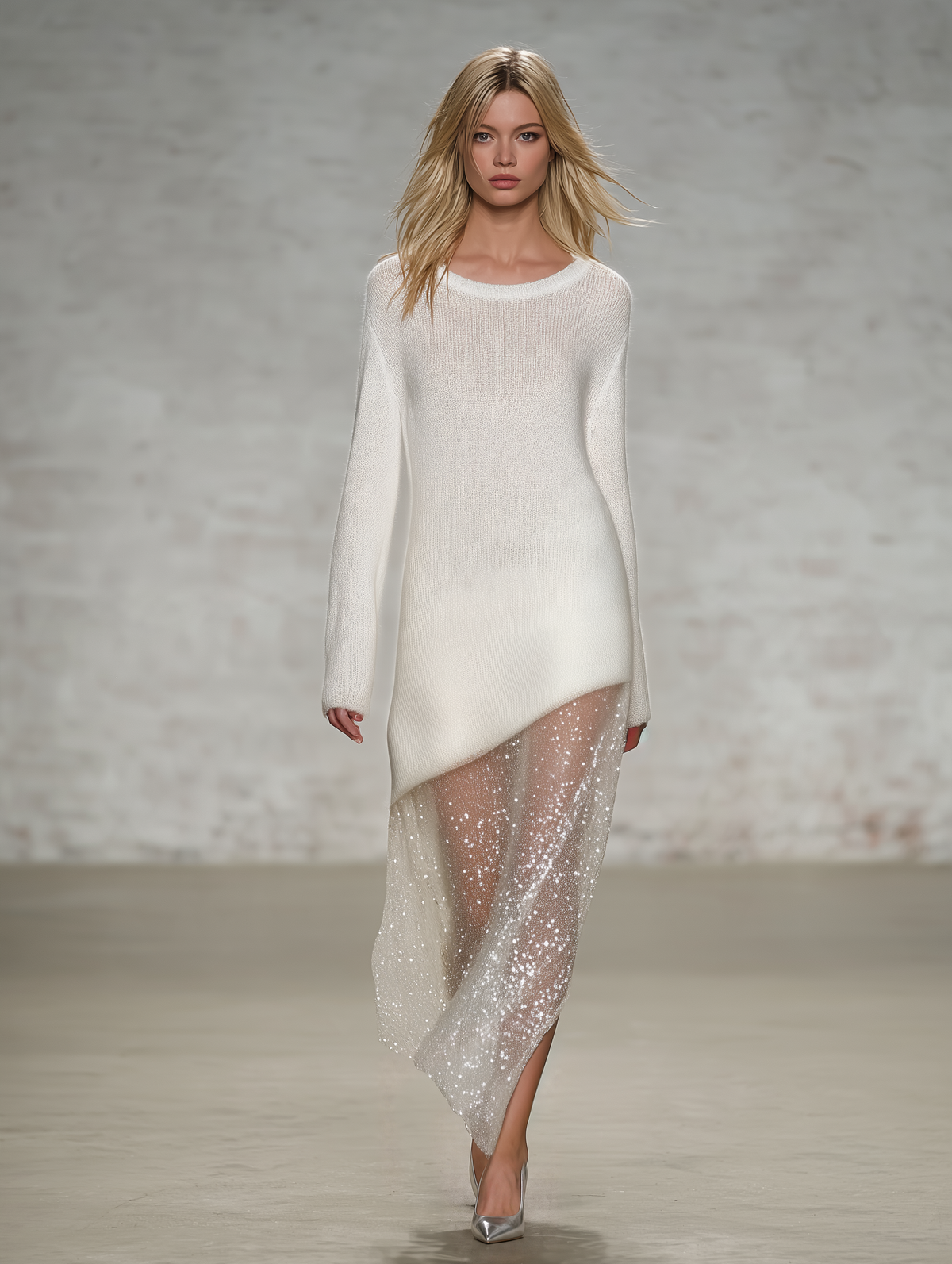 Iris | Women's Ivory Sequin-Hem Knit Maxi Dress