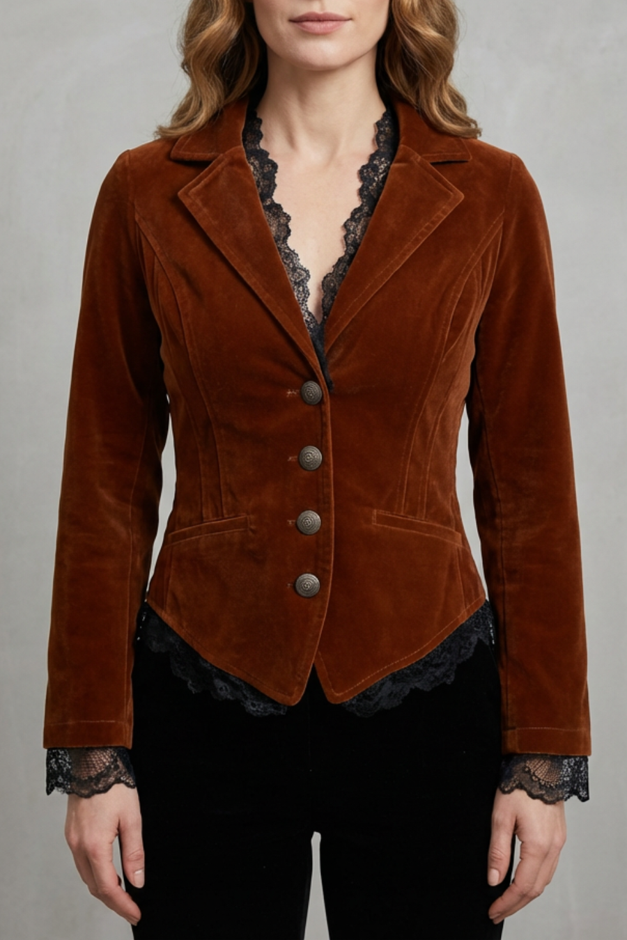 Adele-Agnes | Women's Lace-Trimmed Velvet Blazer