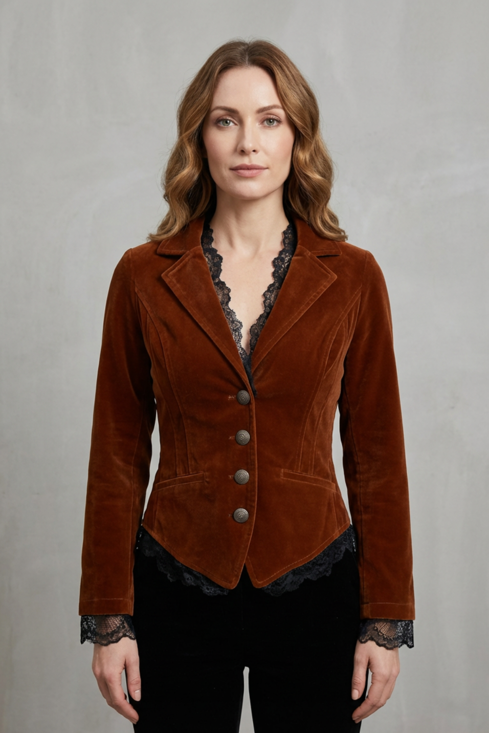 Adele-Agnes | Women's Lace-Trimmed Velvet Blazer