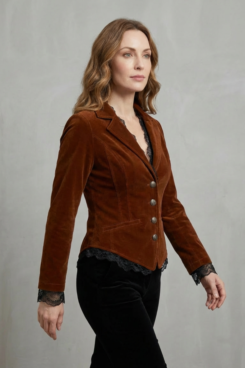 Adele-Agnes | Women's Lace-Trimmed Velvet Blazer
