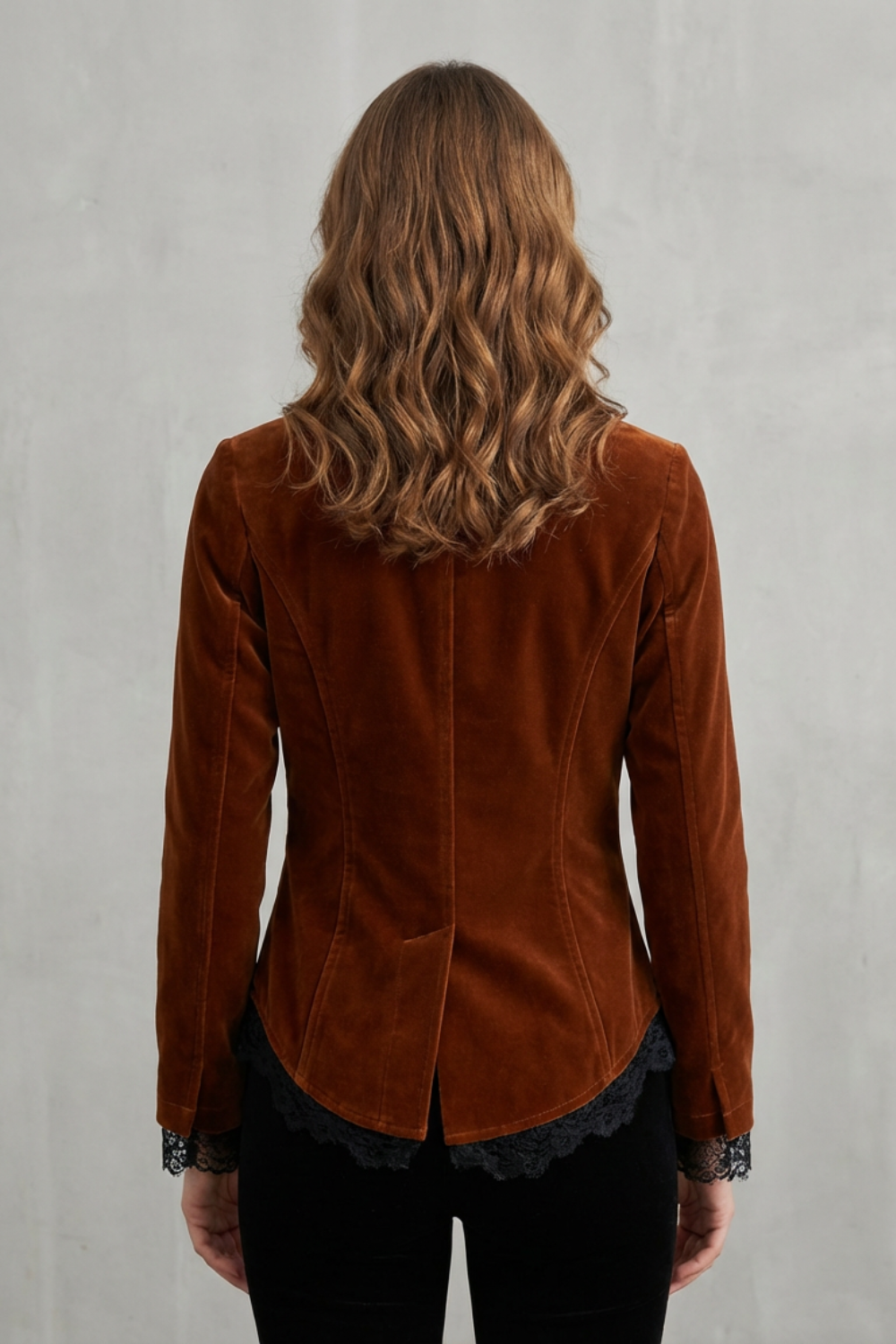 Adele-Agnes | Women's Lace-Trimmed Velvet Blazer