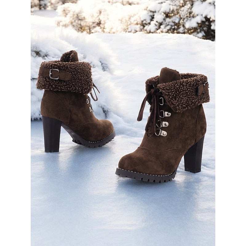 Ruth-Ophelia | Women's Lace-Up Chunky Heel Ankle Boots