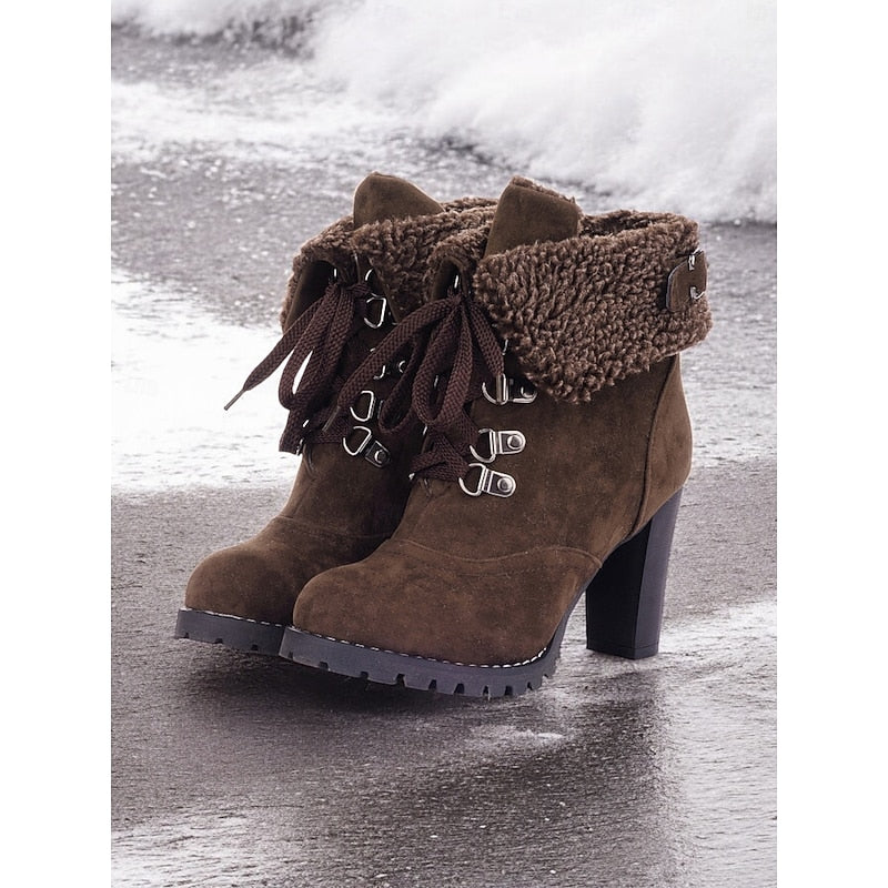 Ruth-Ophelia | Women's Lace-Up Chunky Heel Ankle Boots
