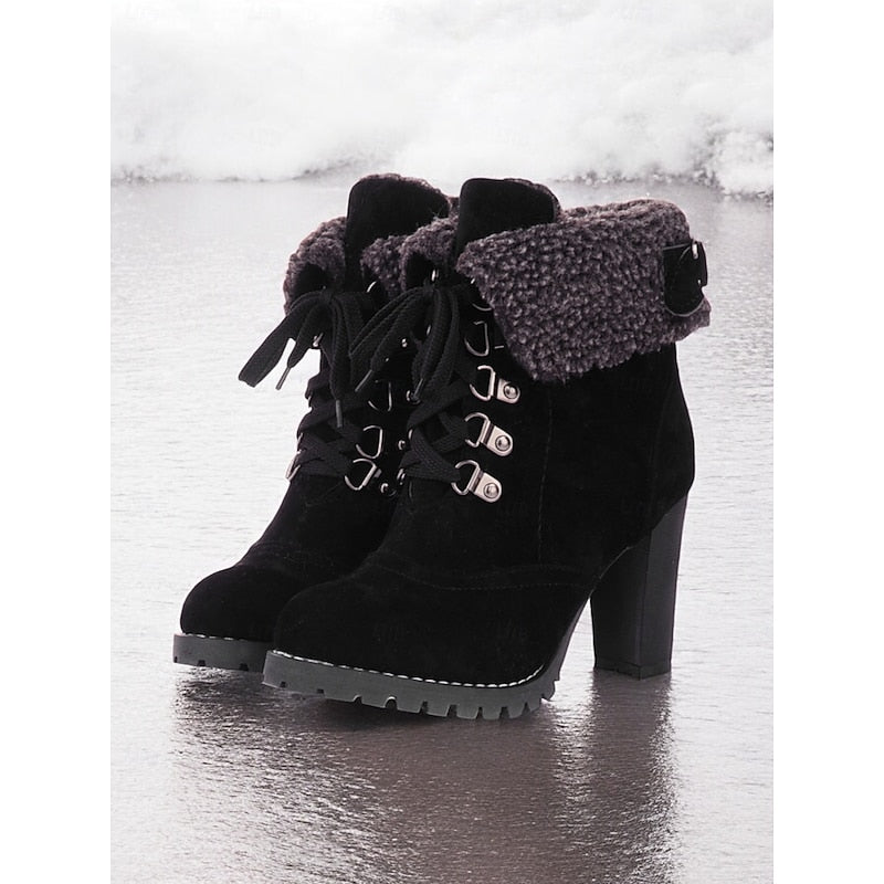 Ruth-Ophelia | Women's Lace-Up Chunky Heel Ankle Boots