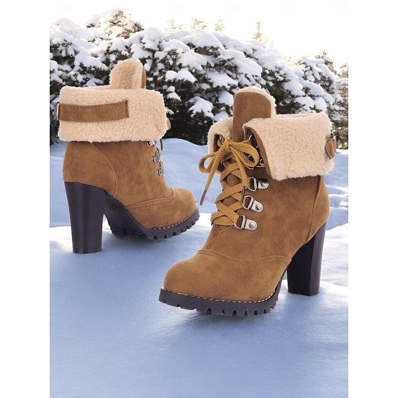 Ruth-Ophelia | Women's Lace-Up Chunky Heel Ankle Boots