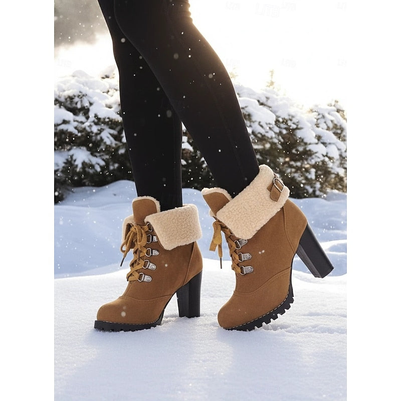 Ruth-Ophelia | Women's Lace-Up Chunky Heel Ankle Boots