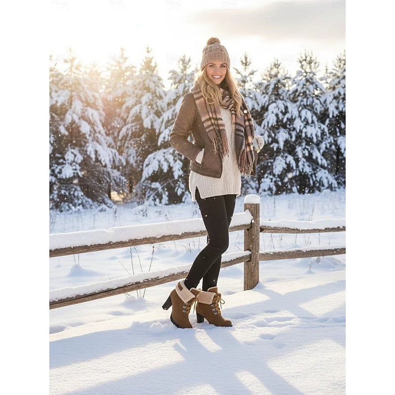 Ruth-Ophelia | Women's Lace-Up Chunky Heel Ankle Boots