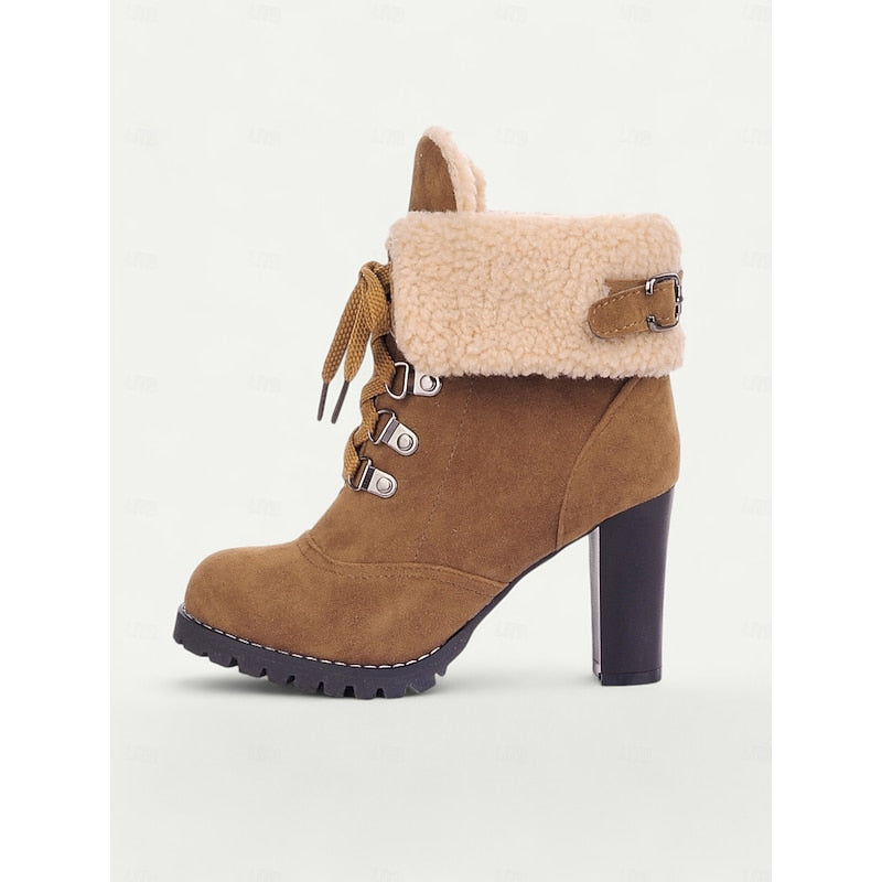 Ruth-Ophelia | Women's Lace-Up Chunky Heel Ankle Boots