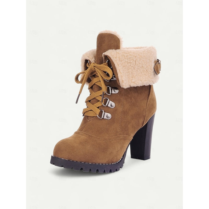 Ruth-Ophelia | Women's Lace-Up Chunky Heel Ankle Boots