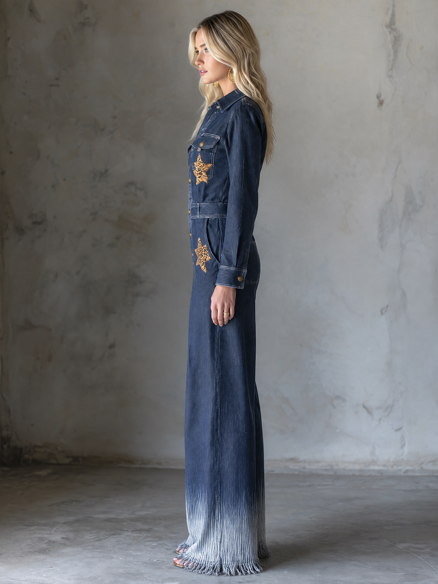 Hazel-Judith | Women's Leopard-Patch Denim Jumpsuit