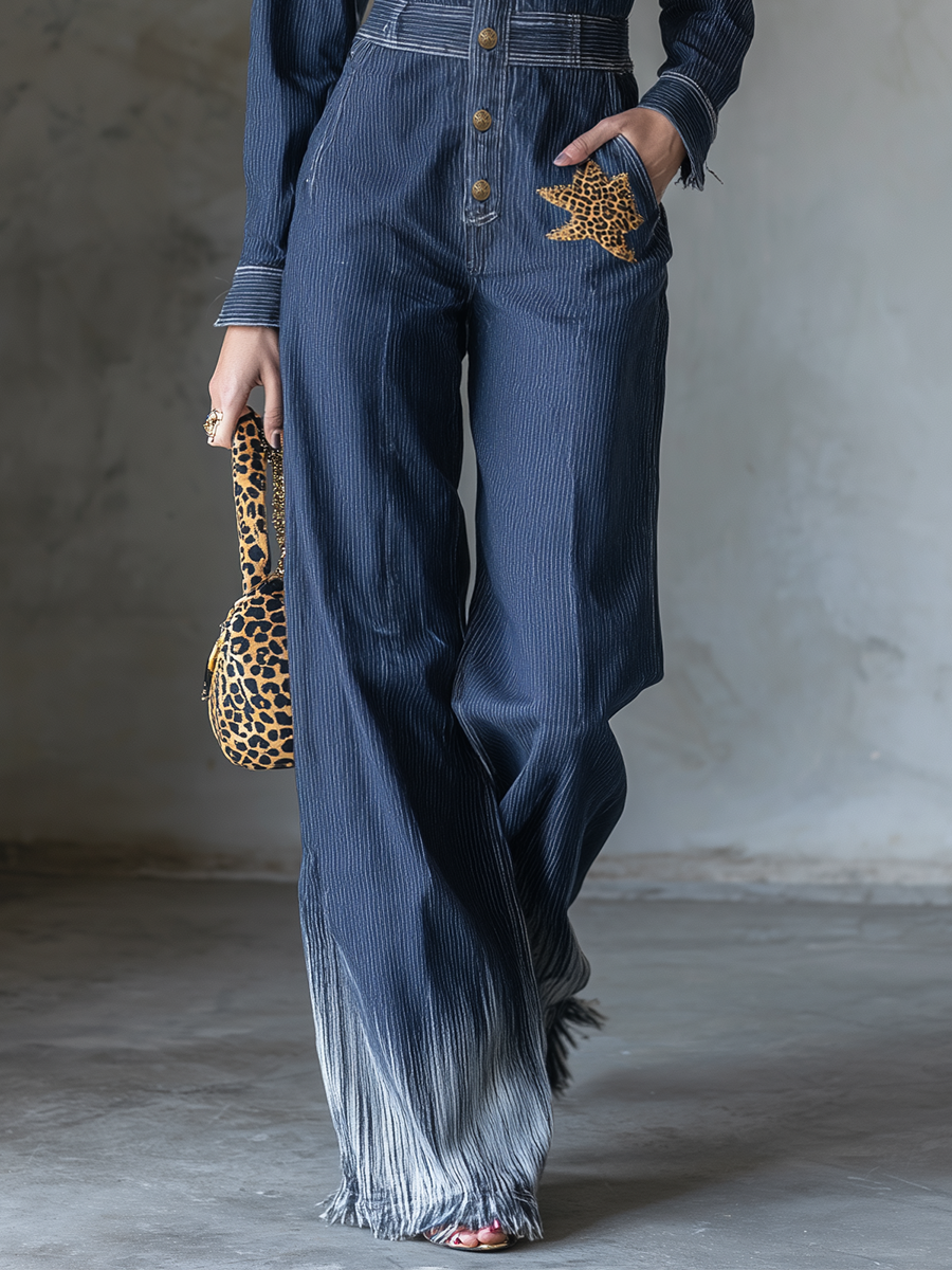 Hazel-Judith | Women's Leopard-Patch Denim Jumpsuit