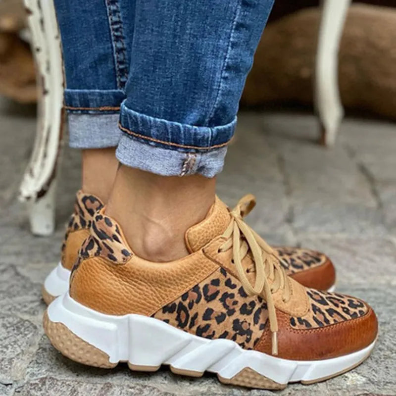 Lillian-Leonora | Women's Leopard Print Chunky Platform Sneakers