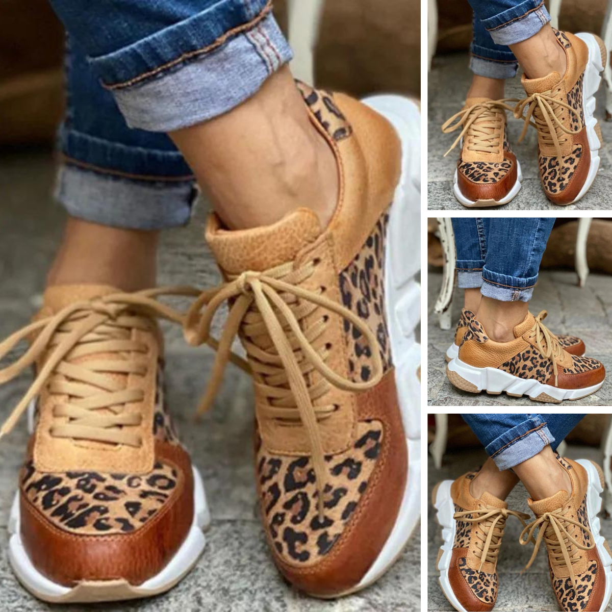 Lillian-Leonora | Women's Leopard Print Chunky Platform Sneakers