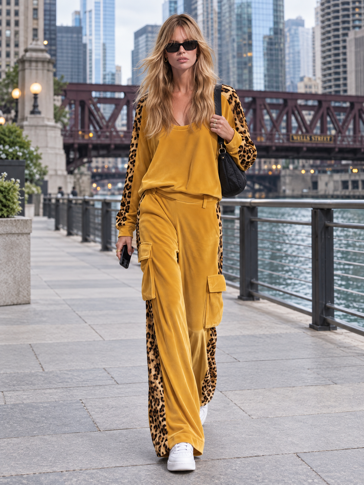 Frances | Women's Leopard Print Velvet Top & Wide-Leg Pants Set
