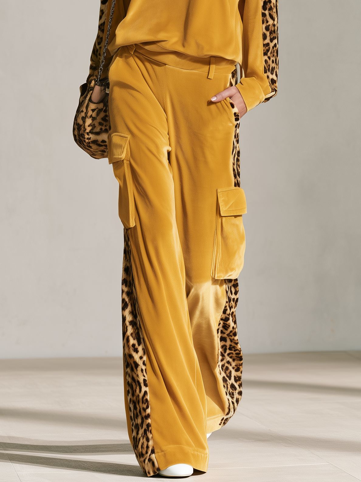 Frances | Women's Leopard Print Velvet Top & Wide-Leg Pants Set
