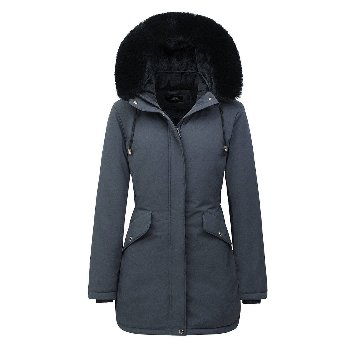 Olive-Pearl | Women's Long Belted Puffer Jacket with Faux Fur Hood