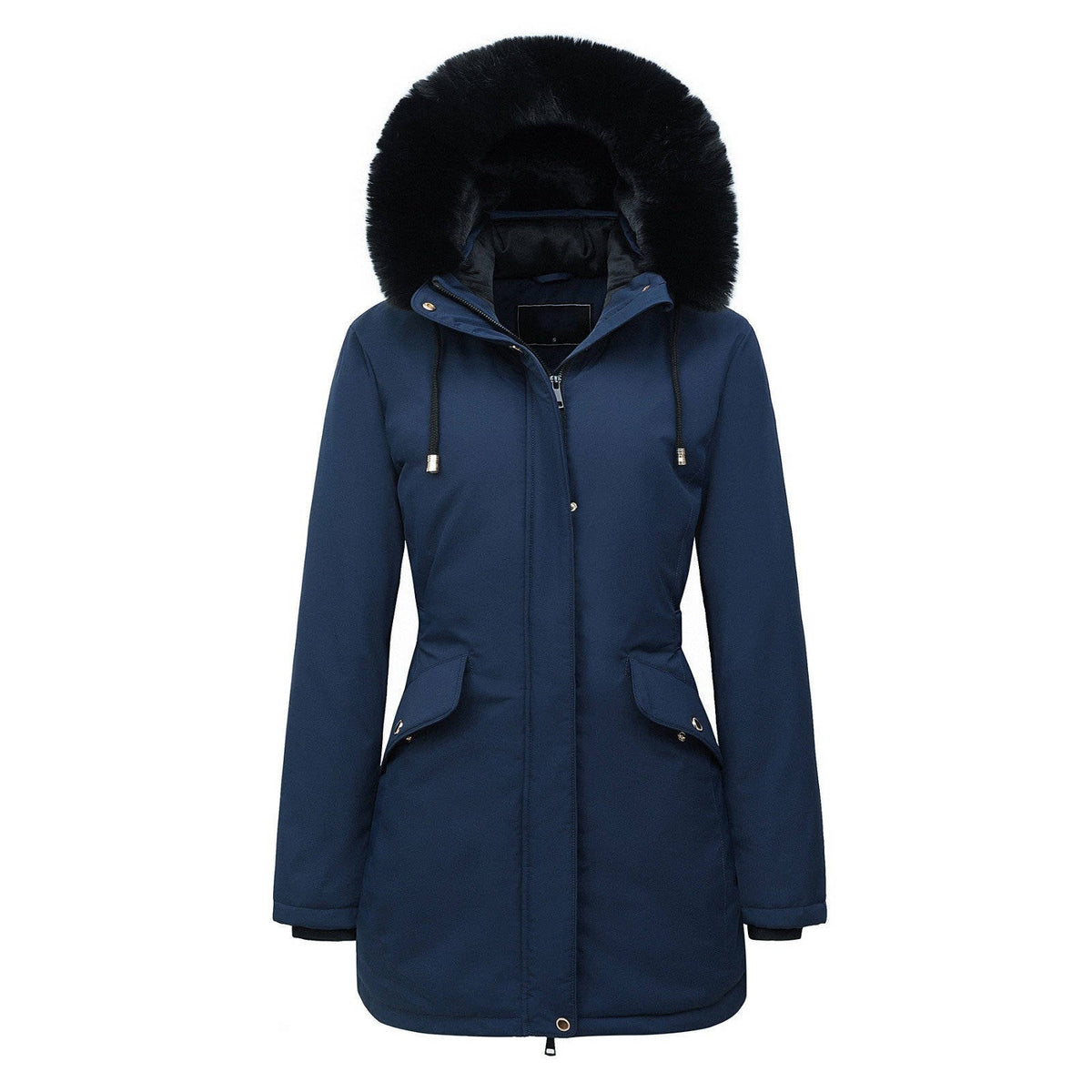 Olive-Pearl | Women's Long Belted Puffer Jacket with Faux Fur Hood