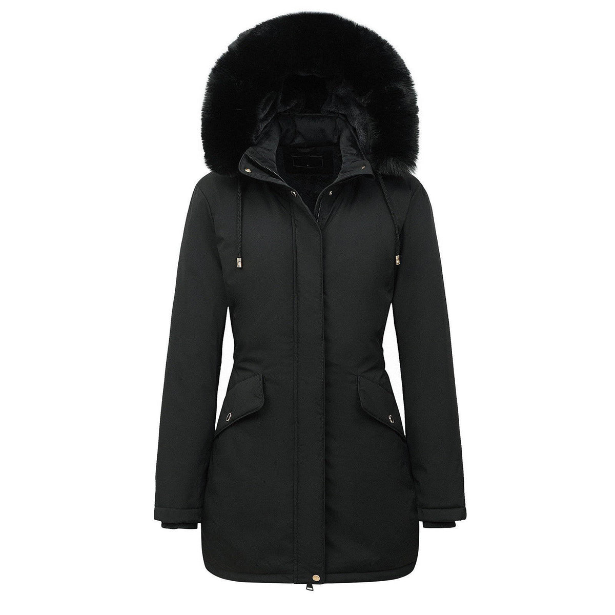 Olive-Pearl | Women's Long Belted Puffer Jacket with Faux Fur Hood