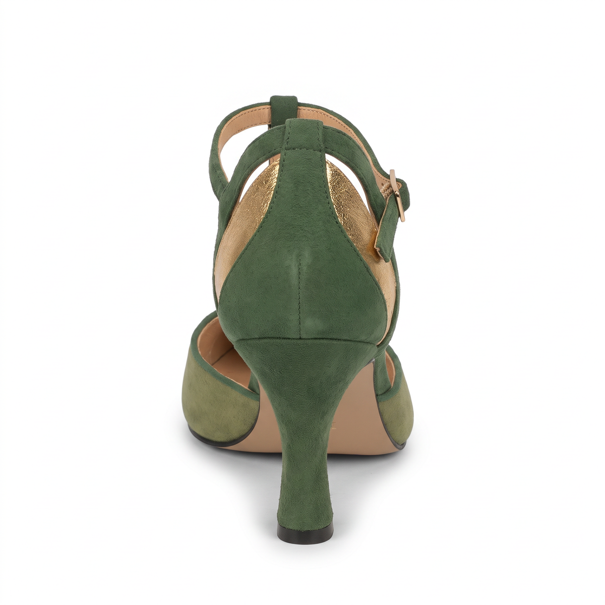 Joyce-Birgit | Women's Metallic T-Strap Closed-Toe Kitten Heels