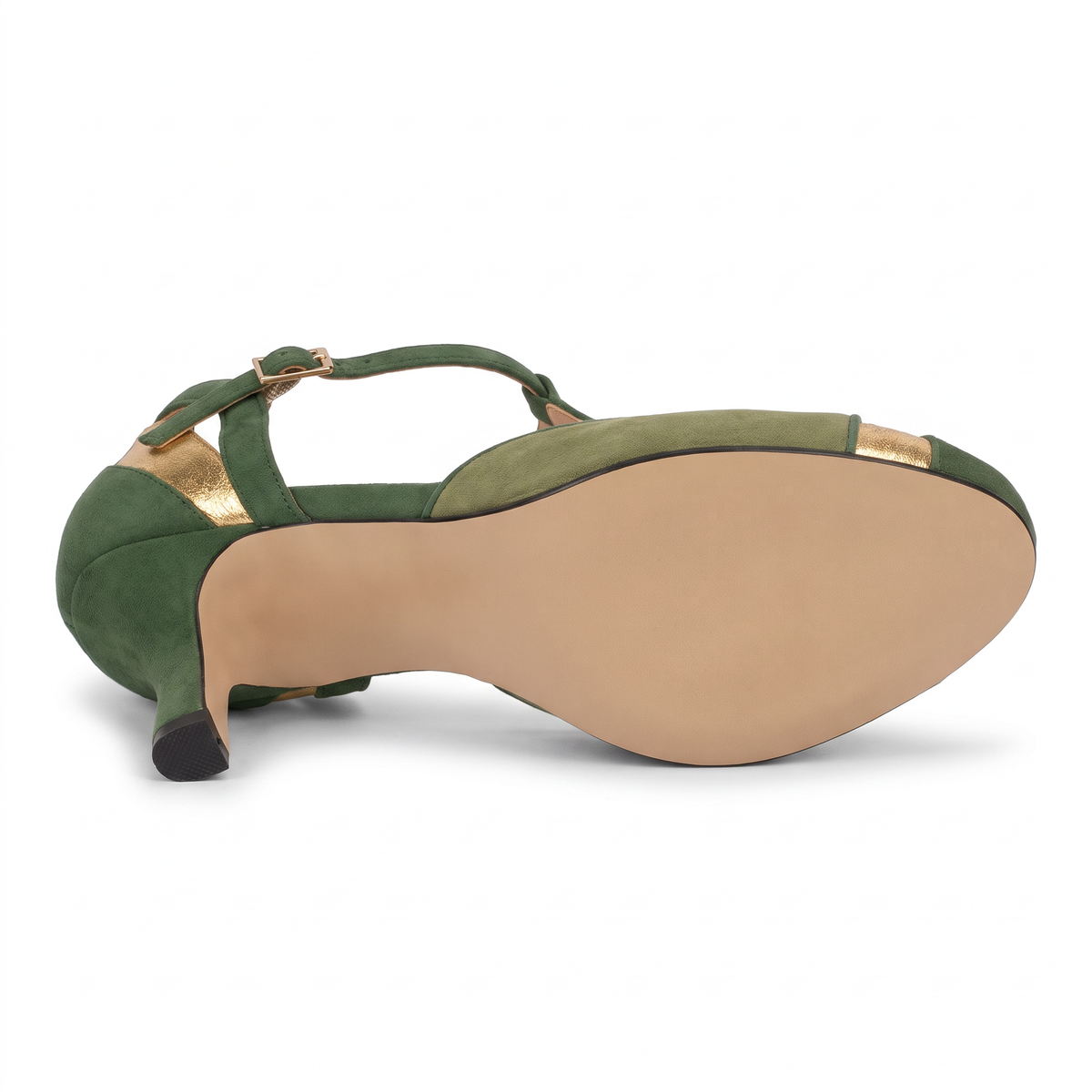 Joyce-Birgit | Women's Metallic T-Strap Closed-Toe Kitten Heels