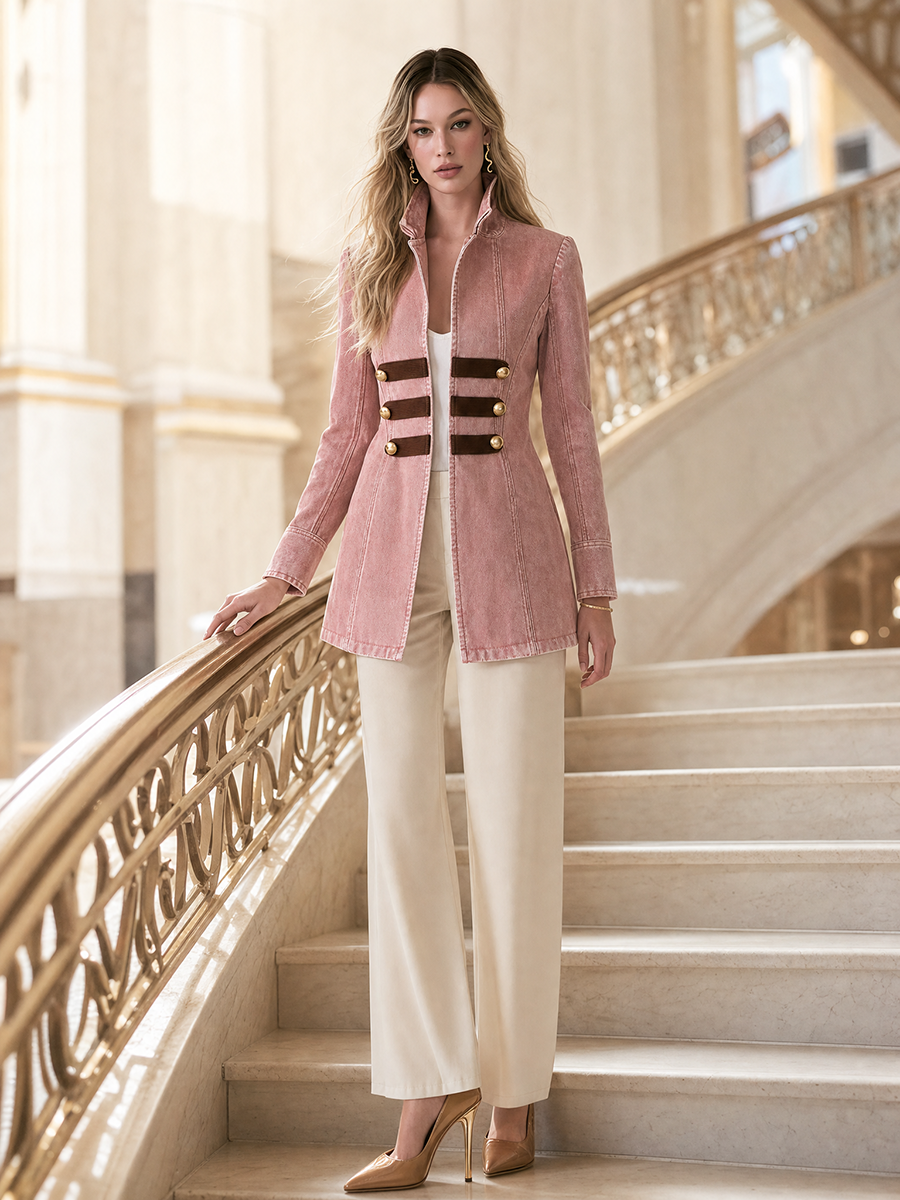 Patricia-Violet | Women's Military-Style Denim Blazer