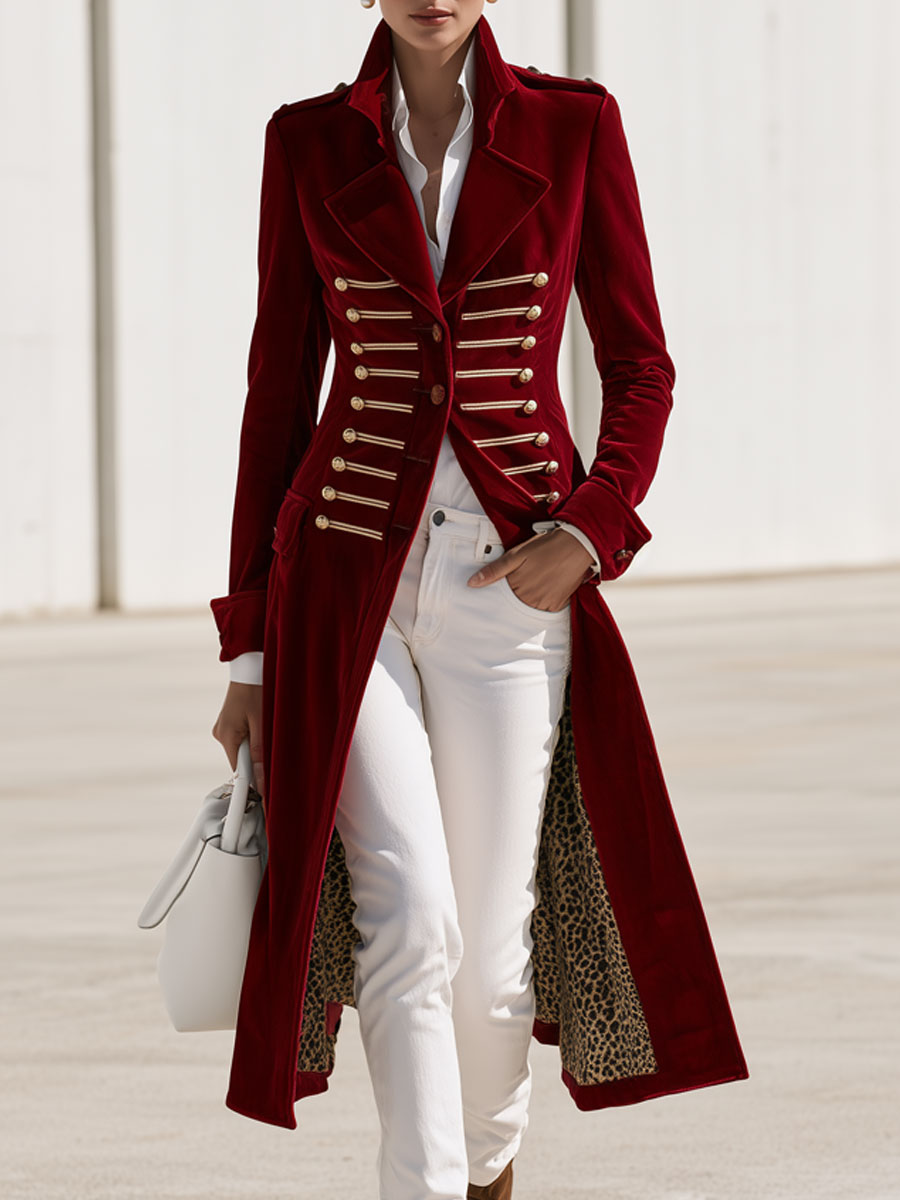 Celeste-Valerie | Women's Military-Style Velvet Trench Coat
