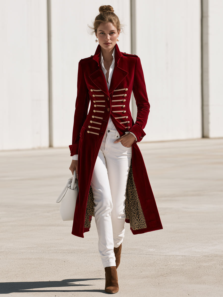 Celeste-Valerie | Women's Military-Style Velvet Trench Coat