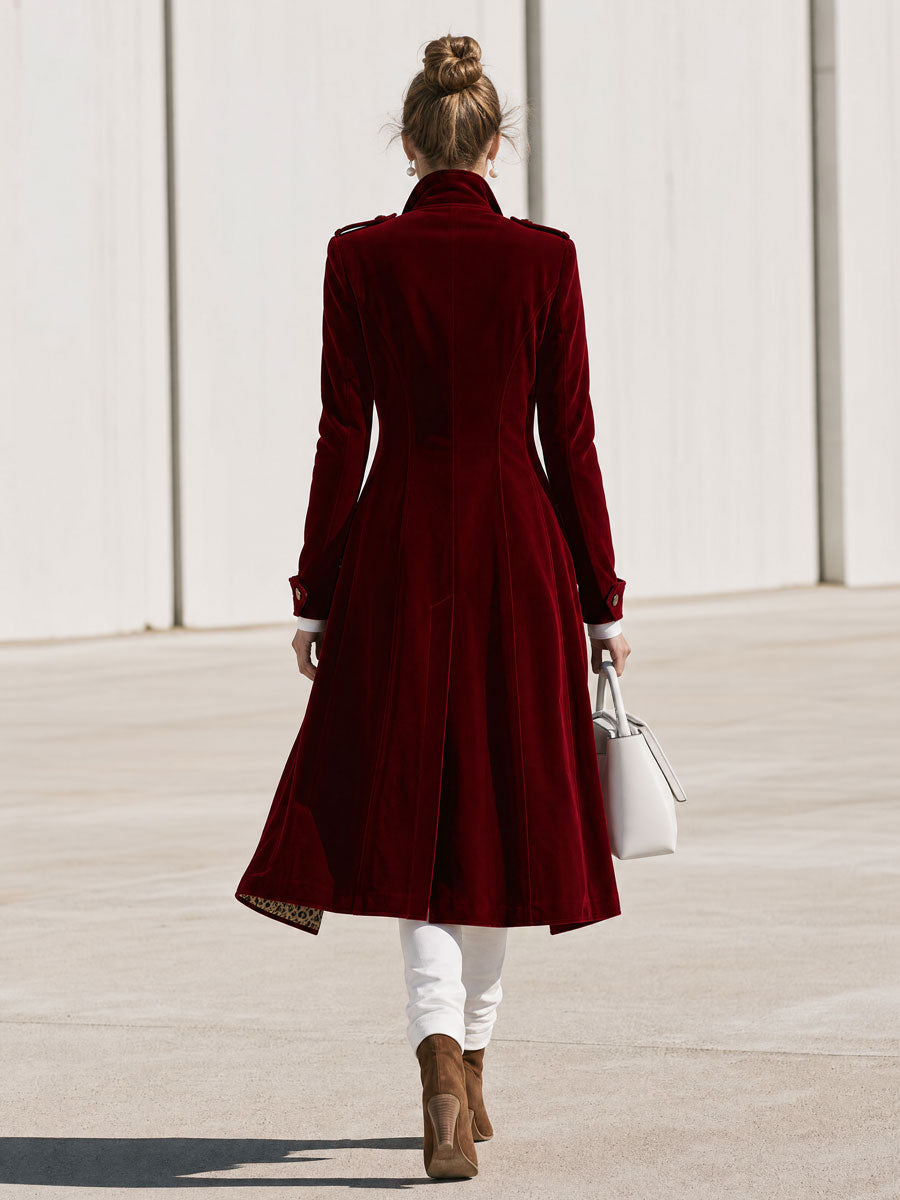 Celeste-Valerie | Women's Military-Style Velvet Trench Coat