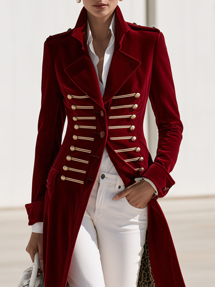 Celeste-Valerie | Women's Military-Style Velvet Trench Coat