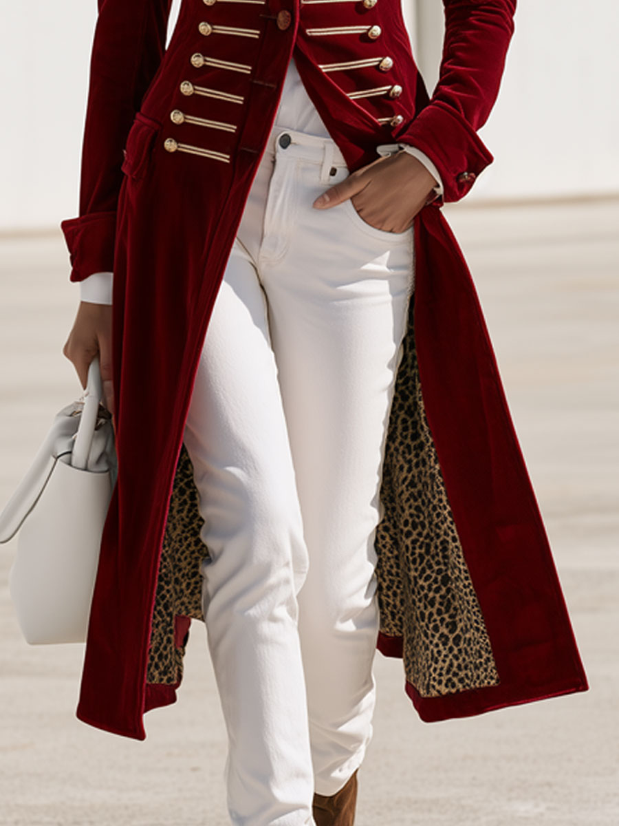 Celeste-Valerie | Women's Military-Style Velvet Trench Coat