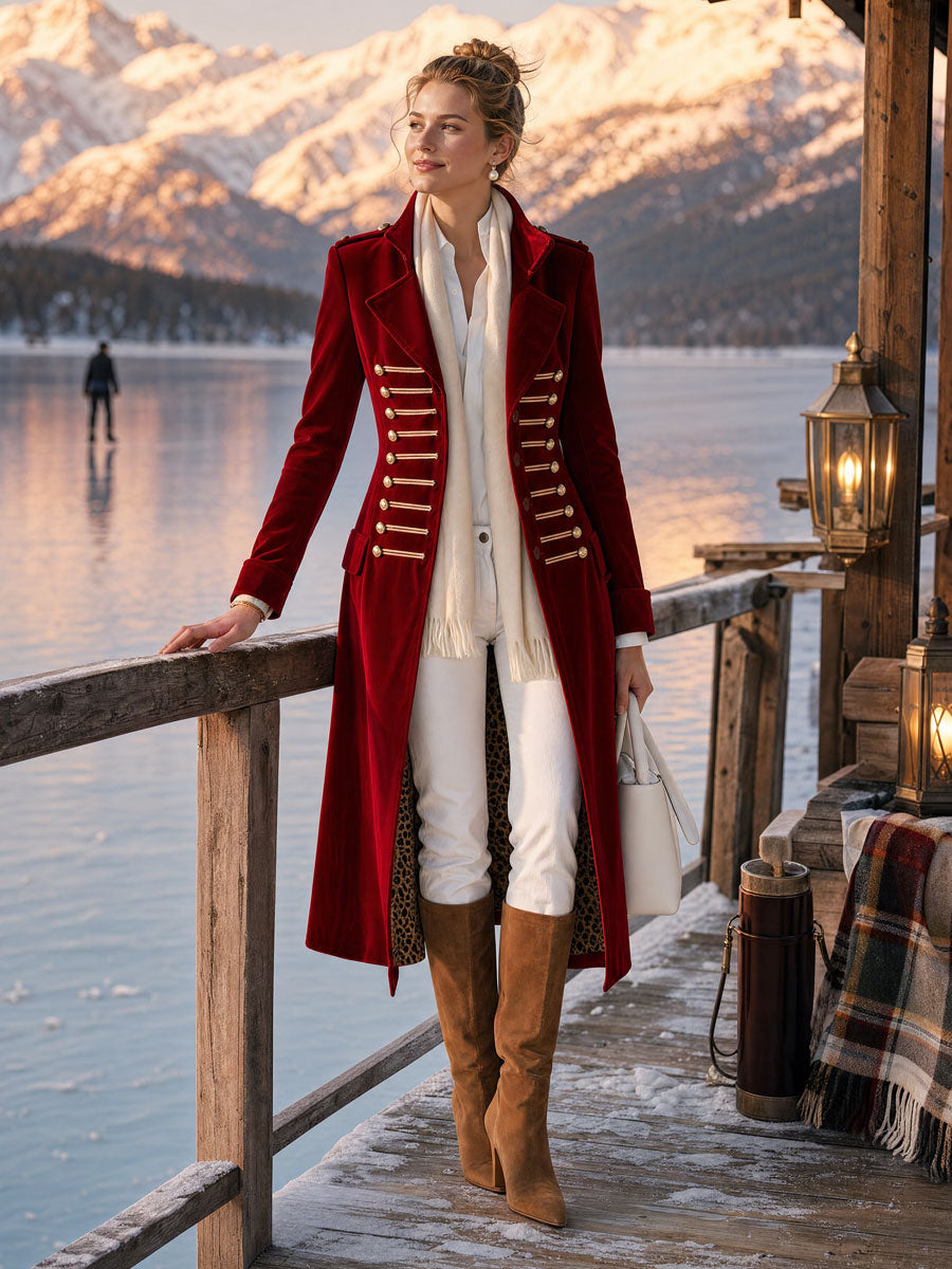 Celeste-Valerie | Women's Military-Style Velvet Trench Coat