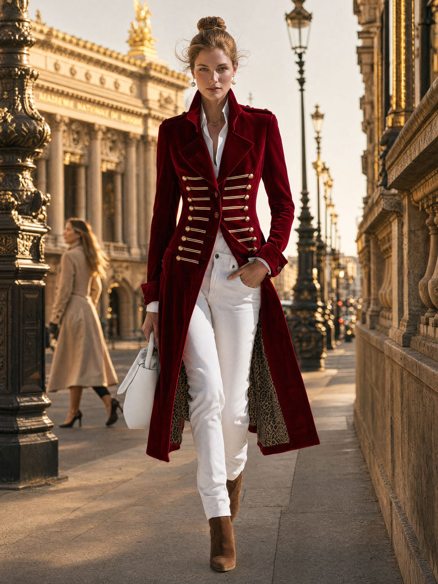 Celeste-Valerie | Women's Military-Style Velvet Trench Coat